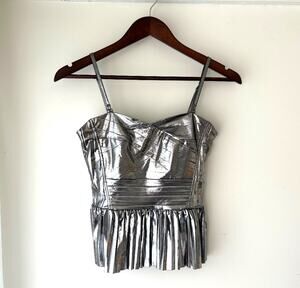 Sincerely Jules Metallic Corset Cami Sz XS Silver Peplum Tank Top Witchy Goth